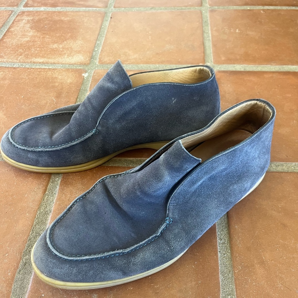 Loro Piana Open Walk Chukka Boots Blue Suede Mens 44